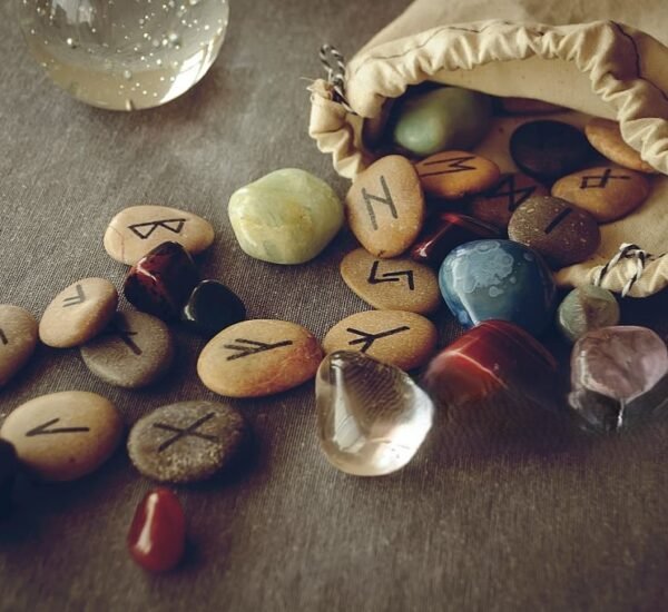 divination and prediction on runes and Tarot, mysticism or esoteric isolated on grey background